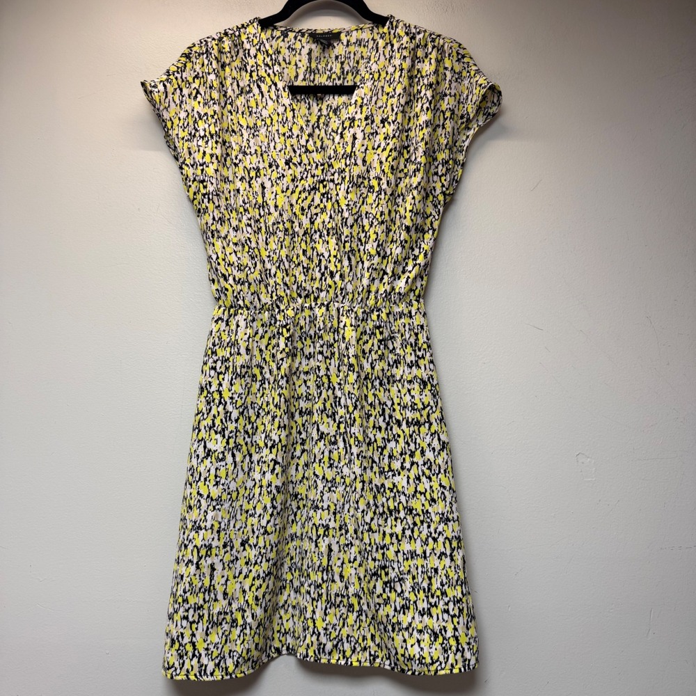 Halogen Dress Womens XS Yellow Black White Excellent Abstract Elastic Waist 9519